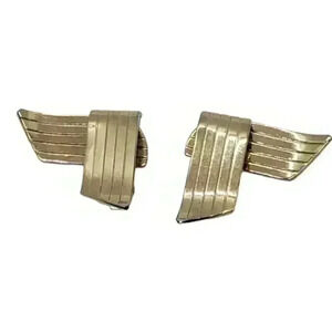 Vintage Gold Plated Earrings Art Deco Ribbon Marboux Boucher Clip MCM